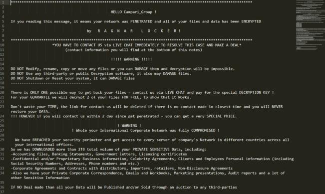 Ragnar Locker勒索软件团伙在Facebook上刊登Campari黑客的广告