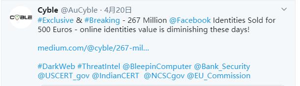 2.67亿Facebook用户信息以500英镑在暗网出售