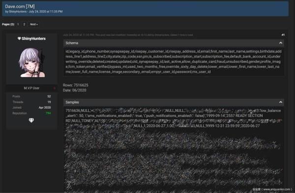 Dave数据遭泄露，影响750万用户