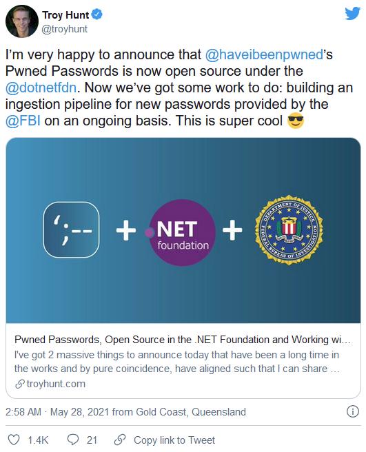 美国联邦调查局将向"Have I Been Pwned"提供执法中获得的已泄露密码