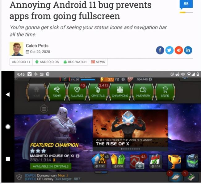 Android 11出现Bug，限制游戏、应用程序全屏