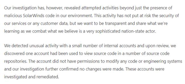 SolarWinds 黑客访问了微软源代码,微软表示没有危及安全
