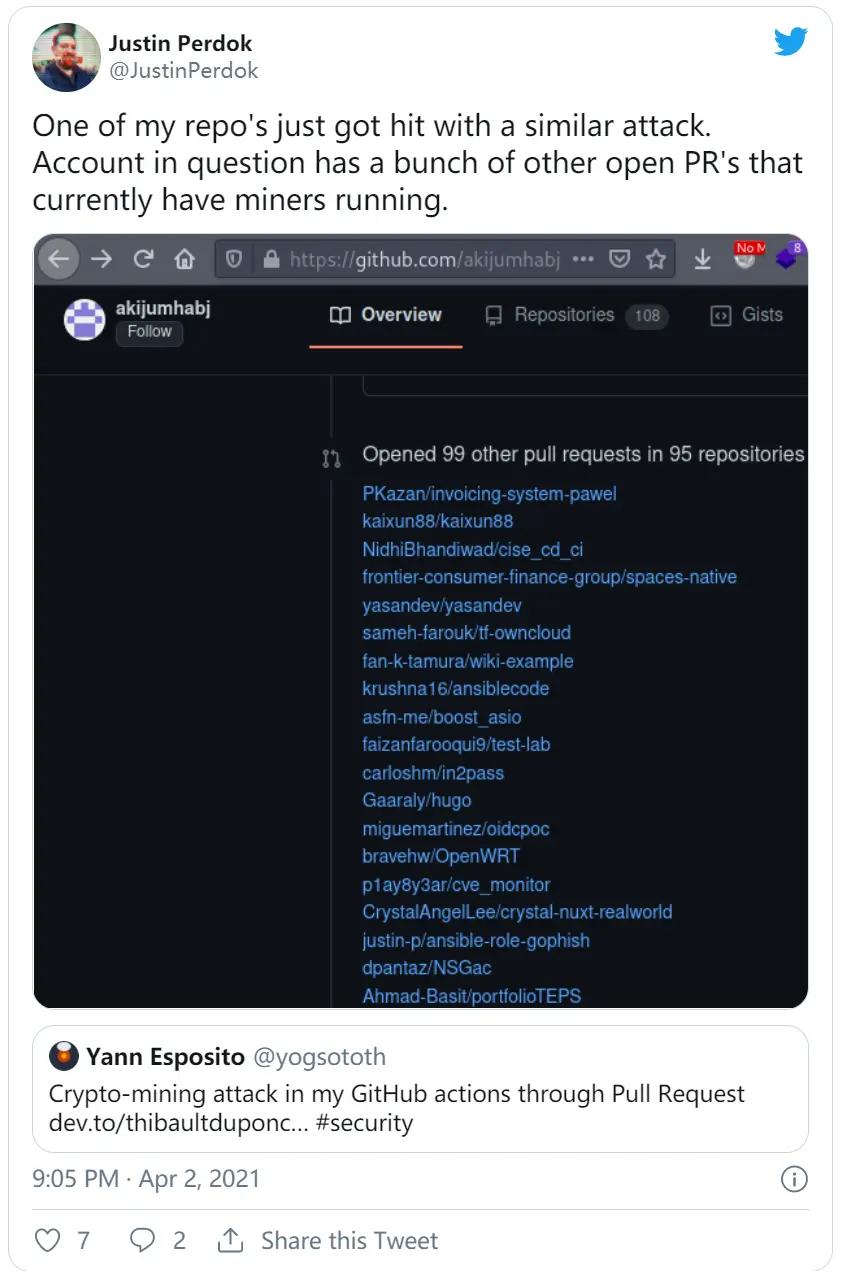 攻击者利用 GitHub Action 在 GitHub 服务器上挖掘加密货币