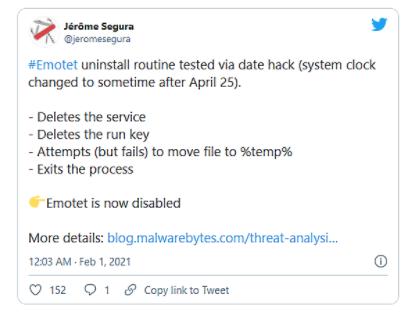 头号僵尸网络Emotet被联手制裁后，终于在世界范围内“自我毁灭”
