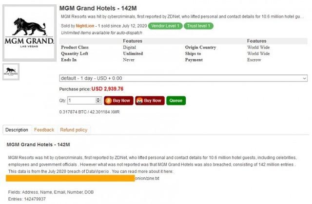 超1.42亿美高梅酒店客人资料在暗网出售