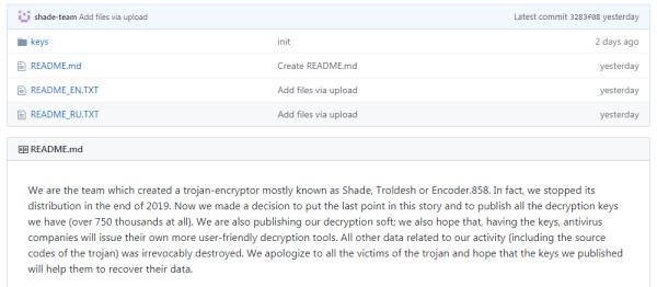 廉颇老矣还是浪子回头?6年勒索软件Shade停止开发并公布75万个解密密钥
