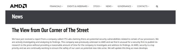 AMD芯片被曝存在13个安全漏洞，股价不跌反涨