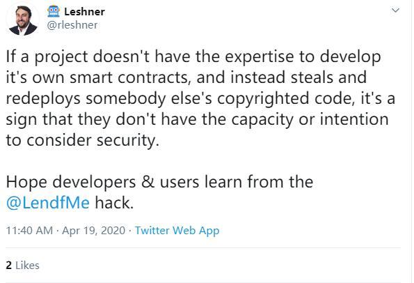 DeFi 出现严重信任危机：继 Uniswap 后，Lendf Me 2500 万美元被盗，网友笑称其为&ldquo;黑客提款机&rdquo;！
