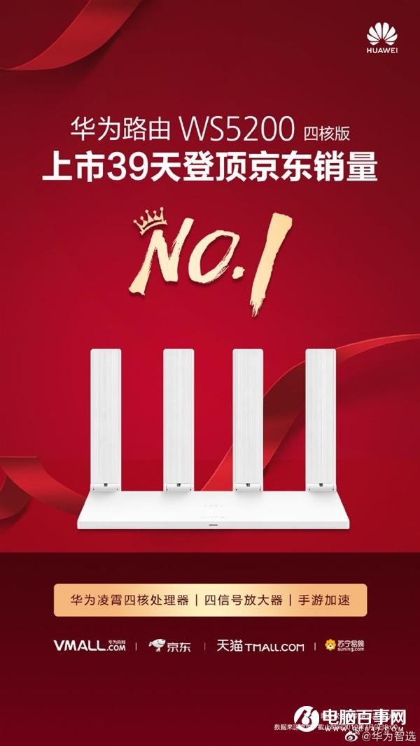自研凌霄芯片！华为路由WS5200四核版登顶京东销量第一