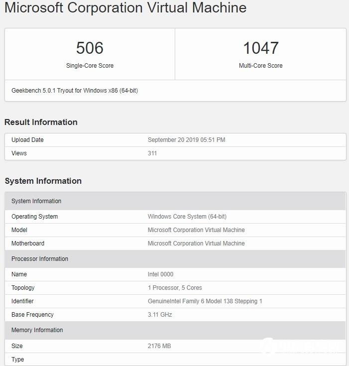 微软Windows Core OS运行虚拟机现身跑分网站