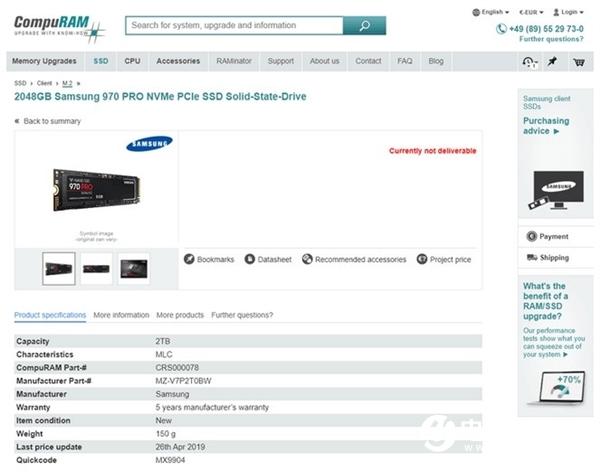 苦等整整一年：三星970 PRO终于迎来2TB版本