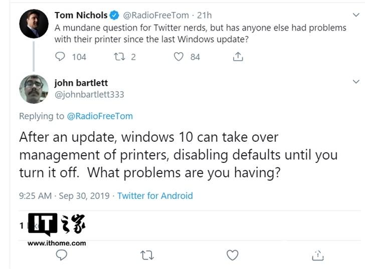 刚修复好蓝牙Bug：Windows 10最新累积更新又遇到打印机问题
