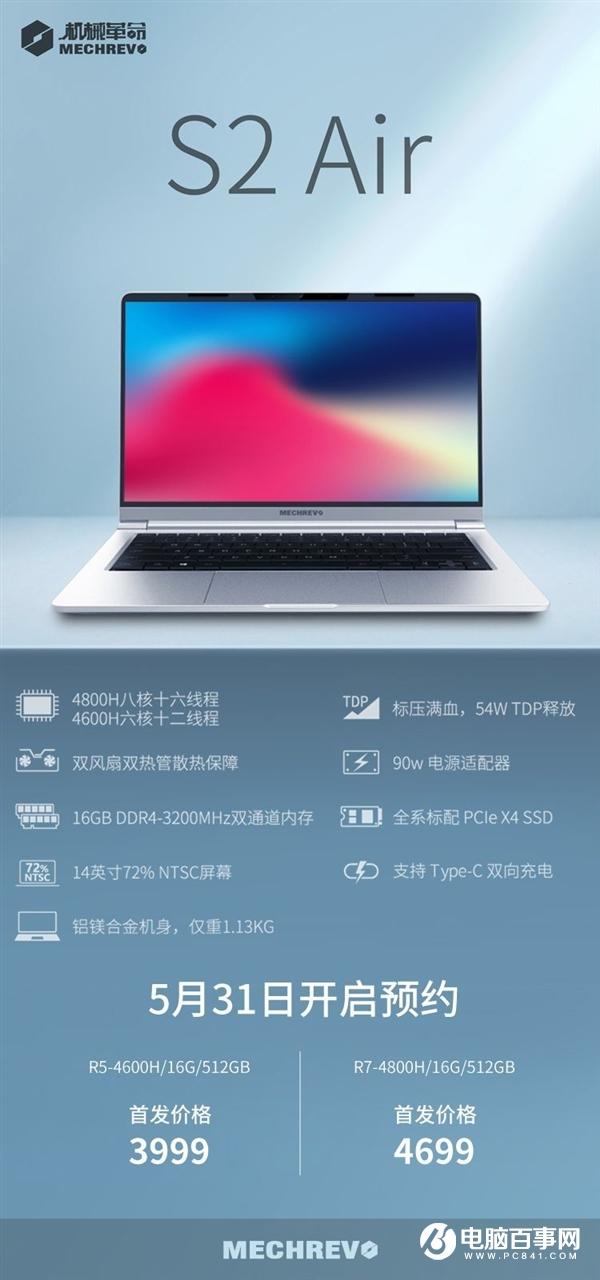 6核标压锐龙加持 机械革命S2 Air发布：1.13kg、16G内存