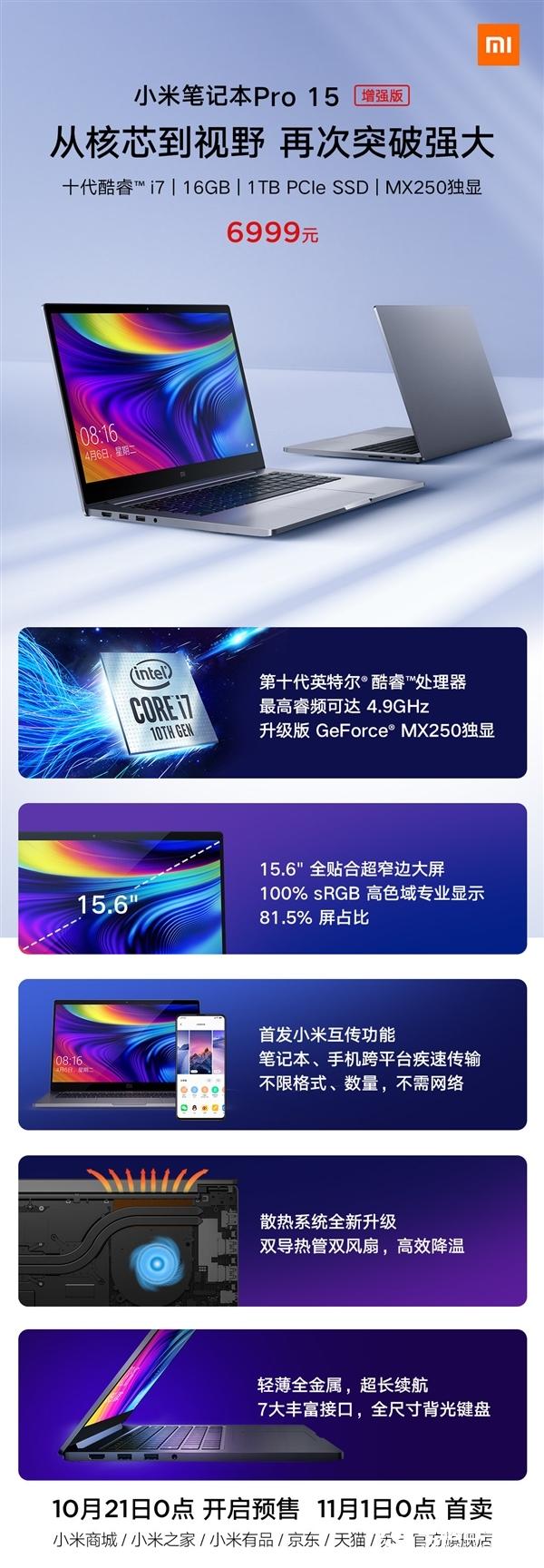小米笔记本Pro增强版发布:10代酷睿加持、100% sRGB屏幕