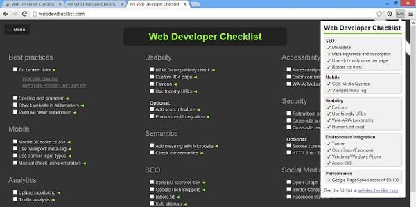 Web Developer Checklist Chrome插件截图