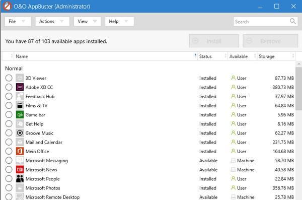 O&O AppBuster(win10应用删除软件)截图
