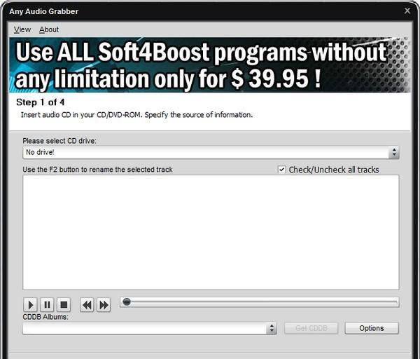 Soft4Boost Any Audio Grabber(CD音乐提取工具) 8.4.3.683 官方版 Soft4Boost Any Audio Grabber(CD音乐提取工具)