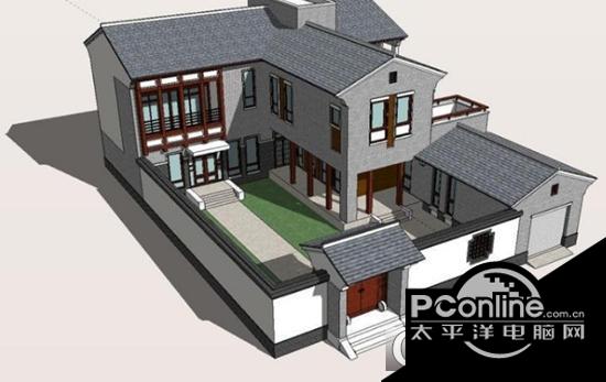 sketchup中式住宅建筑住宅SU模型截图