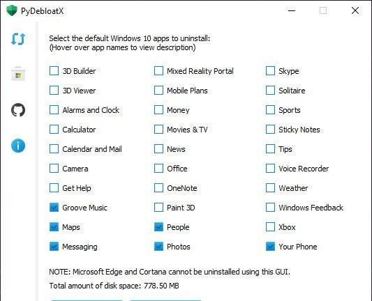 PyDebloatX(卸载win10默认应用)