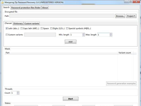 Manyprog Zip Password recover(密码恢复软件)截图