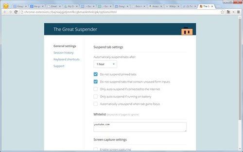 Chrome内存优化插件(The Great Suspender)截图