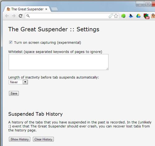 Chrome内存优化插件(The Great Suspender)截图