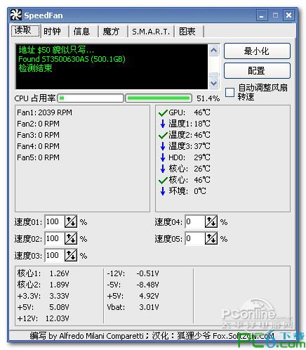 cpu风扇调速软件(speedfan)截图