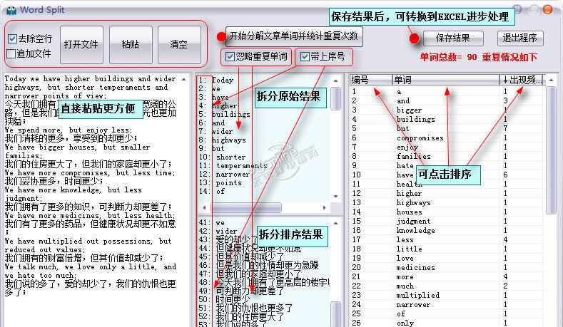 文章单词拆分及单词统计工具WordSplit 2014.02