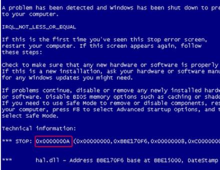 蓝屏代码0x000000a,小编教你电脑蓝屏代码0x000000a的解决方法