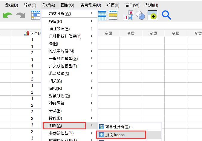 SPSS中怎么利用加权Kappa对有序分类变量进行一致性检验？