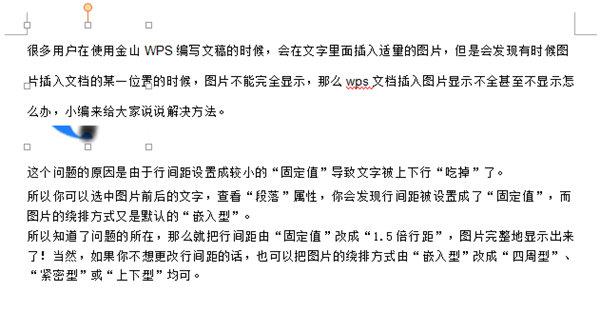 wps文档插入图片怎么显示不全